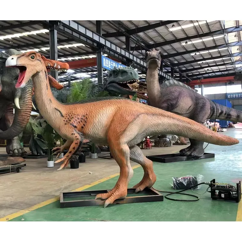 Outdoor Adventure Educator - Geanimeerd Dinosaurus Glasvezel Stalen Beeld Hars